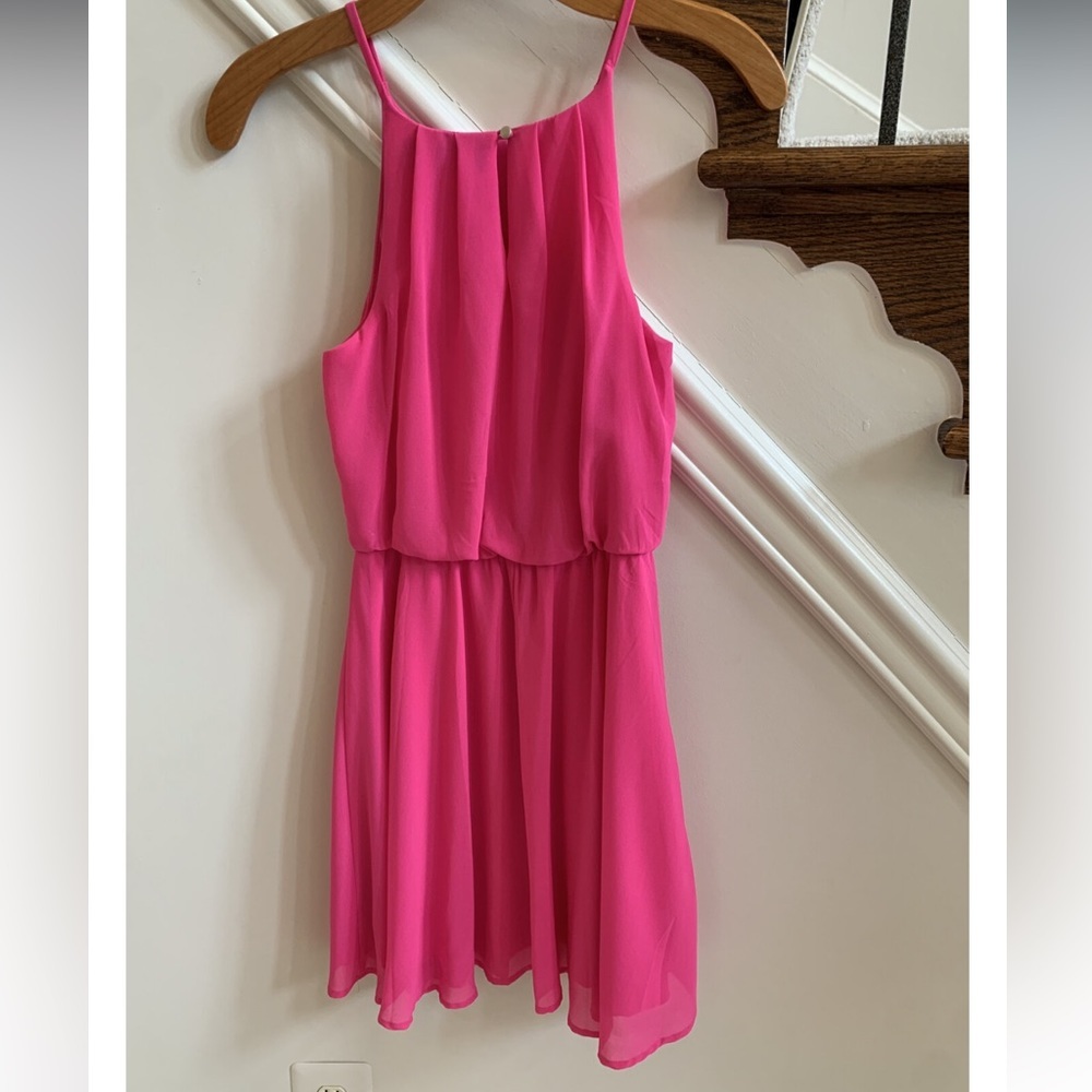 A1 - #35 Hot pink halter neck tiered spaghetti strap dress size small